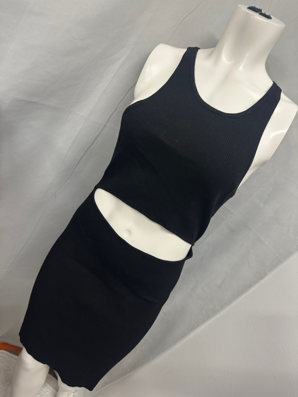 Black Ribbed Two-Piece Crop Tank & Skirt Set